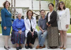 Members of the newly NIH-funded Developmental Center for AIDS Research (left to right), Gail Shor-Posner, Ph.D., Gwendolyn Scott, M.D., Margaret Fischl, M.D., Andreas Baur, M.D., Savita Pahwa, M.D. and Lisa Metsch, Ph.D.