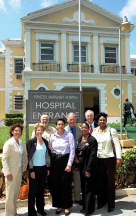 Director of urologic transplant surgery Gaetano Ciancio, M.D., associate dean for telemedicine Anne Burdick, M.D., and co-chairman of neurological surgery Roberto Heros, M.D., spoke at a medical symposium last month in Nassau, Bahamas. They were joined on a tour of Princess Margaret Hospital in Nassau by Maria Freed, director of the Miller School's International Health Center and Bahamian colleagues from Sanus Health Corporation and health insurer Colina Imperial.