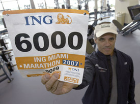 Pascal J. Goldschmidt, M.D., displays his runner’s bib number. He will participate in the Miami Marathon on January 28.