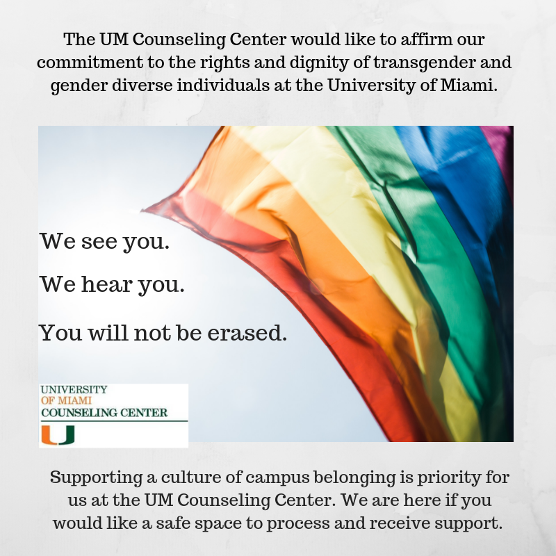 UM Counseling Center Message for Trans Community