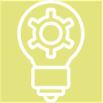 An icon of an lightbulb with a gear inside
